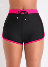 Hot Pink swimwear,Black swimwear,Contrast Color swimwear,ROTITA Criss Cross Hollow Hot Pink Bikini Top