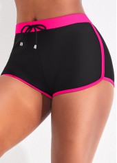 Hot Pink swimwear,Black swimwear,Contrast Color swimwear,ROTITA Criss Cross Hollow Hot Pink Bikini Top