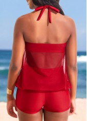 Red swimwear,Plain Color swimwear,ROTITA Metal Ring Halter Red Tankini Top