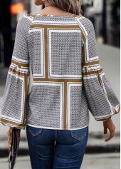 Black tops,Plaid tops,Geometric tops,Striped tops,Tie Plaid Black V Neck Long Sleeve Blouse