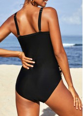 Black swimwear,Leopard swimwear,ROTITA Patchwork Black Leopard One Piece Swimwear