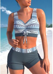 Plus Size Criss Cross Tribal Print Bikini Set