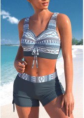 Dusty Blue plus size,Tribal plus size,Geometric plus size,ROTITA Plus Size Criss Cross Tribal Print Bikini Top