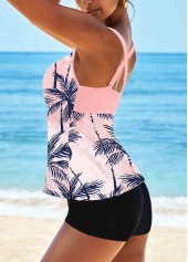 Pink swimwear,Plants swimwear,ROTITA Pink Tropical Plants Print Tankini Top