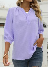 Light Purple 3/4 Sleeve Split Blouse