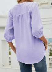 Light Purple tops,Plain Color tops,Light Purple 3/4 Sleeve Split Blouse