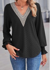 Lace Black V Neck Long Sleeve Blouse