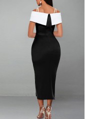 Black dresses,Plain Color dresses,ROTITA Split Black Off Shoulder Short Sleeve Bodycon Dress