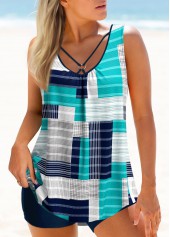 Tankini-Set mit Metallring und geometrischem Print in Cyan