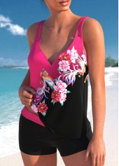 Hot Pink swimwear,Black swimwear,Floral swimwear,Animal Print swimwear,ROTITA Hot Pink Floral Print Tankini Top
