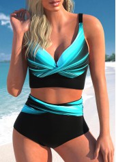 Cyan Wide Strap Ombre Bikini Set