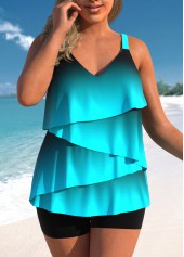 Cyan swimwear,Ombre swimwear,ROTITA Layered Hem Cyan Ombre Tankini Top