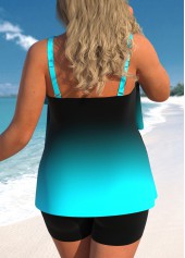 Cyan swimwear,Ombre swimwear,ROTITA Layered Hem Cyan Ombre Tankini Top