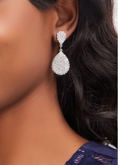 Silvery White jewelry,Rhinestone Silvery White Teardrop Design Earrings