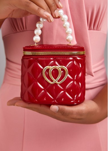 Wine Red accessories,Plain Color accessories,Wine Red Pearl Zip Chains Shoulder Bag