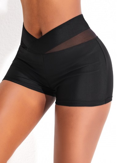 Black swimwear,Plain Color swimwear,ROTITA Black Mesh Mid Waisted Swim Shorts