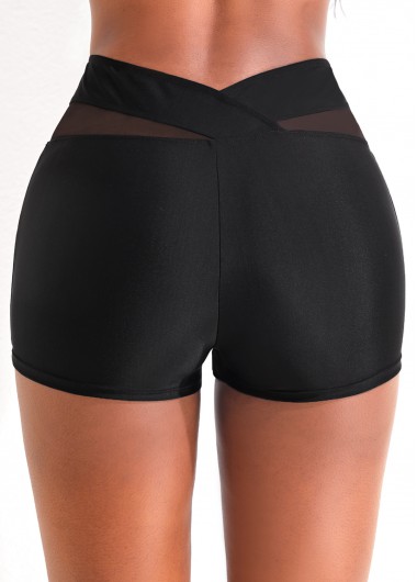 Black swimwear,Plain Color swimwear,ROTITA Black Mesh Mid Waisted Swim Shorts