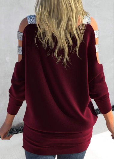 Wine Red tops,Plain Color tops,ROTITA Wine Red Ladder Cutout Velvet T Shirt