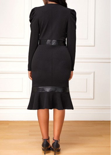 Black dresses,Plain Color dresses,ROTITA Black V Neck Long Sleeve Mermaid Dress