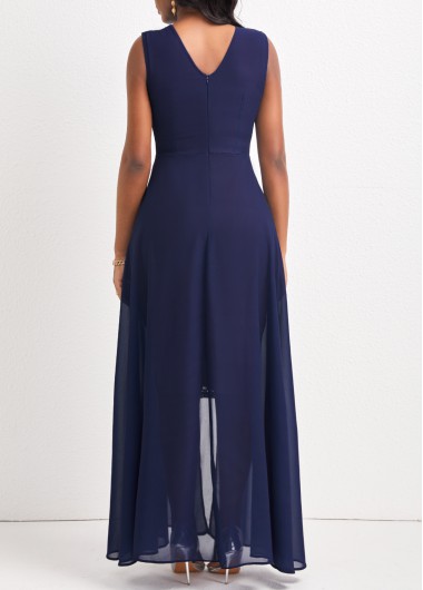 Navy dresses,Plain Color dresses,ROTITA Navy Sleeveless Lace Round Neck Maxi Dress
