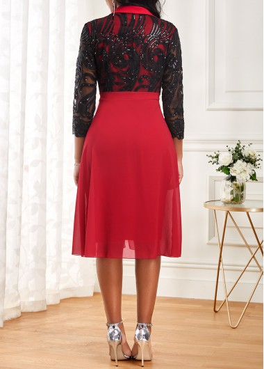 Wine Red dresses,Black dresses,Plain Color dresses,ROTITA Embroidery Wine Red Turn Down Collar Dress