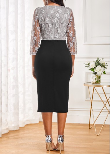 Black dresses,Grey dresses,Contrast Color dresses,ROTITA Lace Black V Neck Bodycon Dress