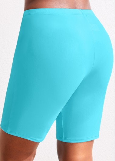 Neon Blue plus size,Plain Color plus size,ROTITA Plus Size High Waisted Neon Blue Swim Shorts