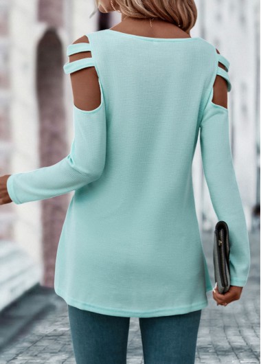 Mint Green tops,Plain Color tops,Zipper Mint Green V Neck T Shirt