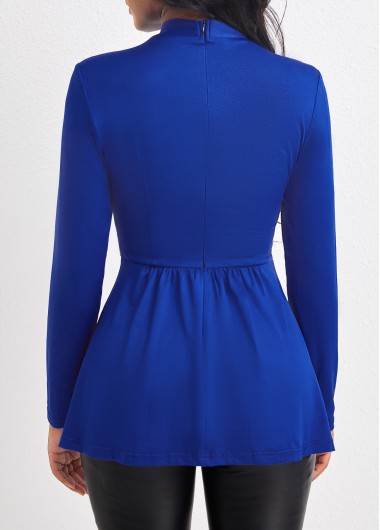 Royal Blue tops,Plain Color tops,ROTITA Ruched Royal Blue V Neck T Shirt