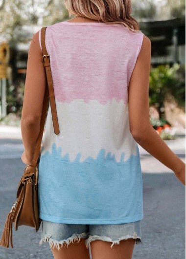 Multi Color tops,Contrast Color tops,Pocket Multi Color V Neck Tank Top