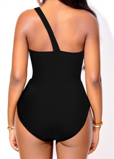 Black swimwear,Contrast Color swimwear,ROTITA Asymmetry Contrast Black One Piece Swimwear