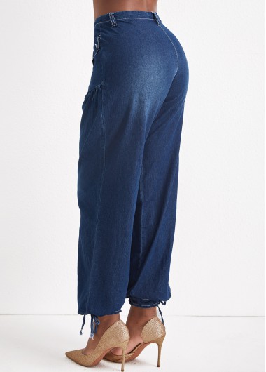 Dark Blue bottoms,Plain Color bottoms,Pocket Dark Blue Zipper Fly Jogger Jeans