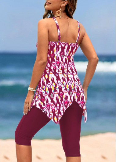 Dark Reddish Purple swimwear,Other swimwear,Handkerchief Hem Dark Reddish Purple High Waisted Tankini Set