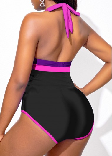 Black swimwear,Contrast Color swimwear,ROTITA Black Ladder Cutout One Piece Swimwear