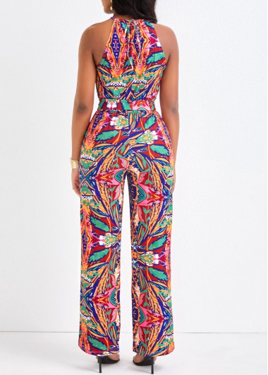 Multi Color jumpsuits & rompers,Graphic jumpsuits & rompers,Graffiti Print Multi Color Belted Long Jumpsuit