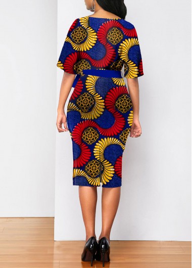 Multi Color dresses,Tribal dresses,ROTITA Tribal Print Multi Color Belted Bodycon Dress