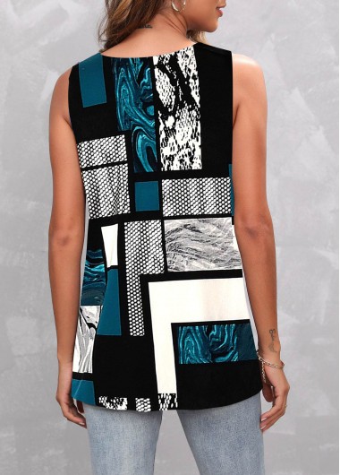 Multi Color tops,Geometric tops,ROTITA Metal Ring Geometric Print Multi Color Tank Top