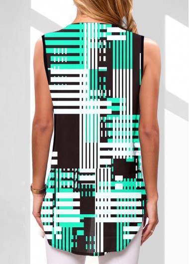 Black tops,Striped tops,Geometric tops,ROTITA Zipper Striped Black V Neck Tank Top