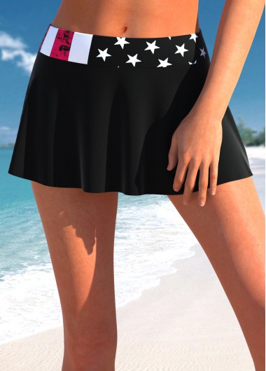 Black swimwear,Flag swimwear,ROTITA Black Flag Print Mid Waisted Pantskirt