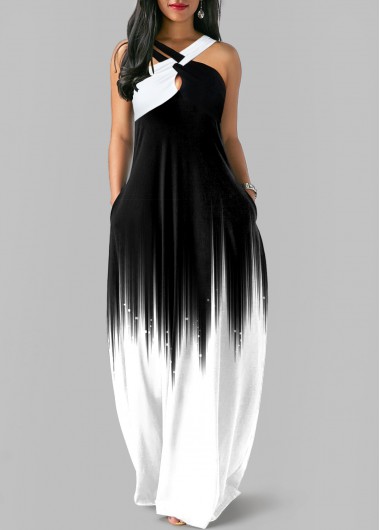 White dresses,Black dresses,Ombre dresses,ROTITA Criss Cross Ombre White O Shape Maxi Dress