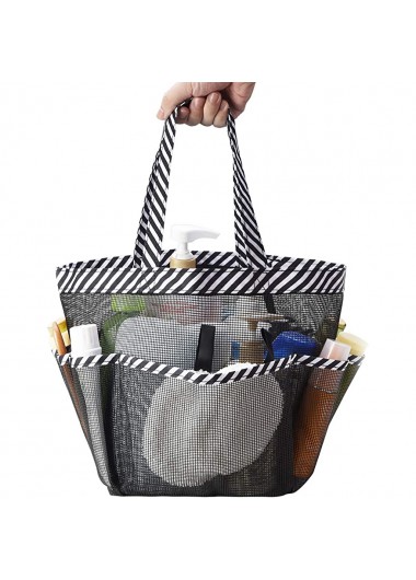 Black accessories,Striped accessories,Striped Black Open Mesh Storage Bag