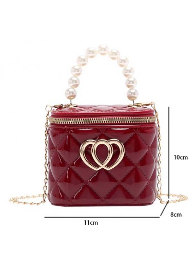 Wine Red accessories,Plain Color accessories,Wine Red Pearl Zip Chains Shoulder Bag