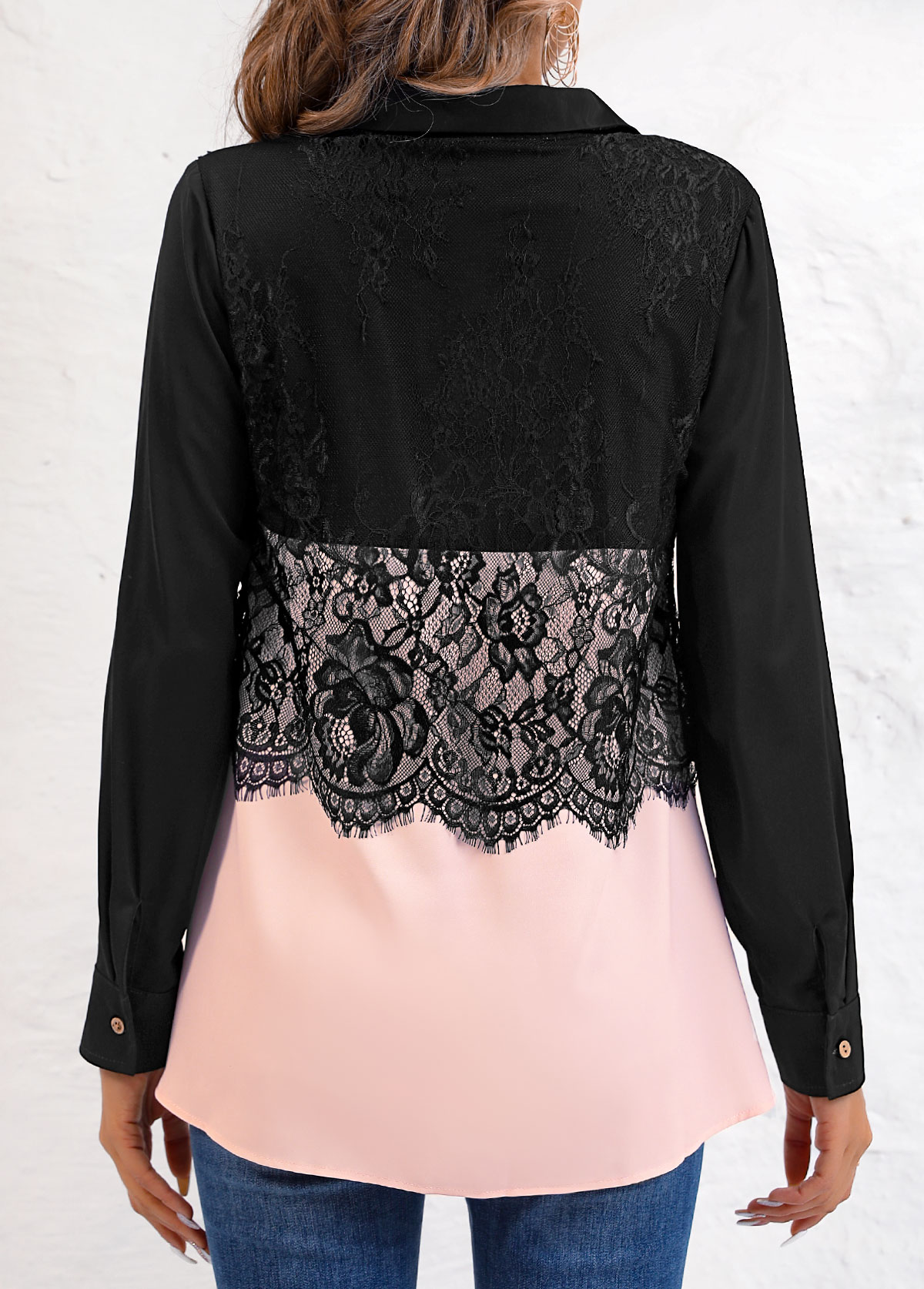 Pink plus size,Black plus size,Plain Color plus size,ROTITA Plus Size Shirt Collar Long Sleeve Blouse