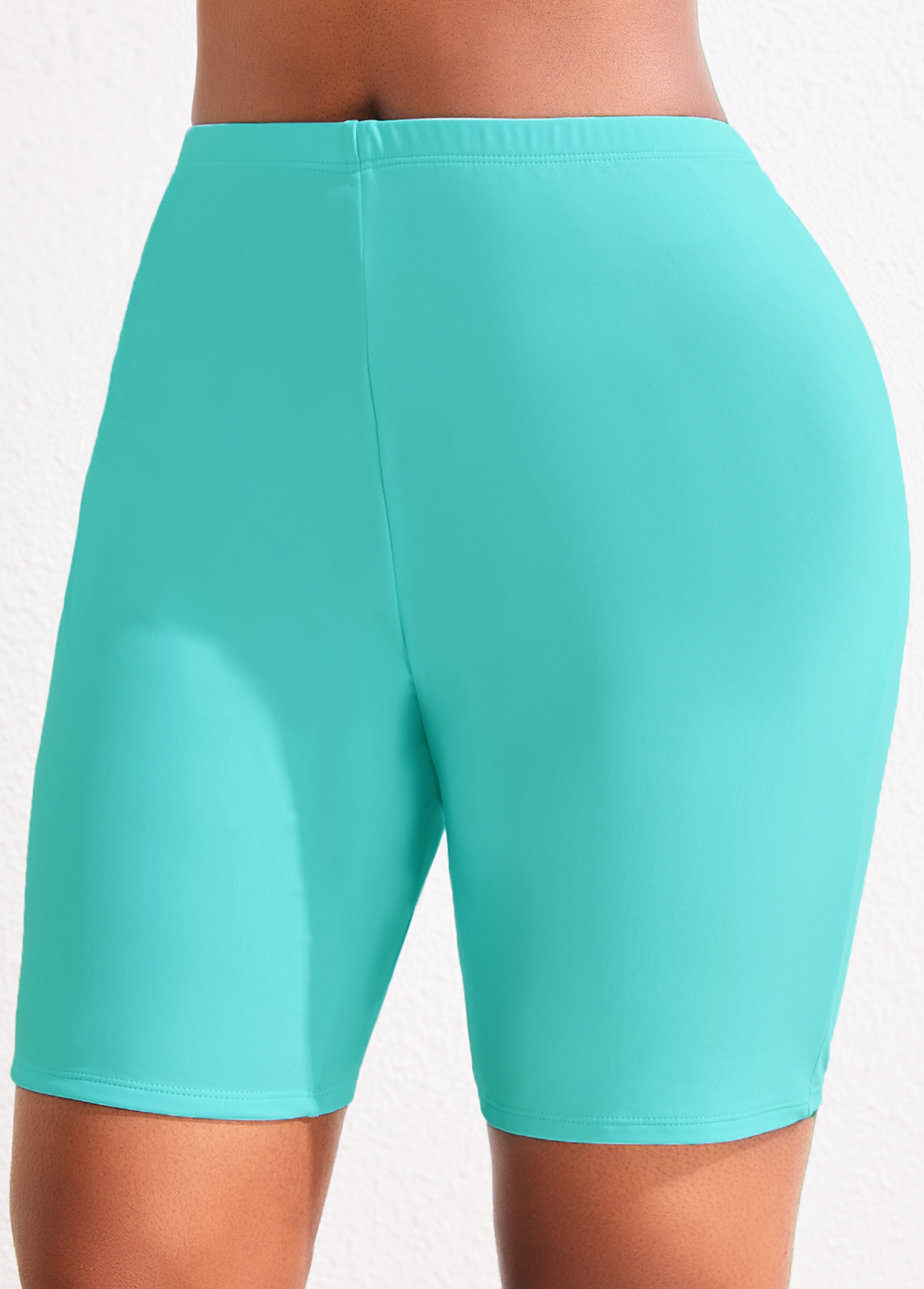 Mint Green plus size,Plain Color plus size,ROTITA Plus Size High Waisted Mint Green Swim Shorts