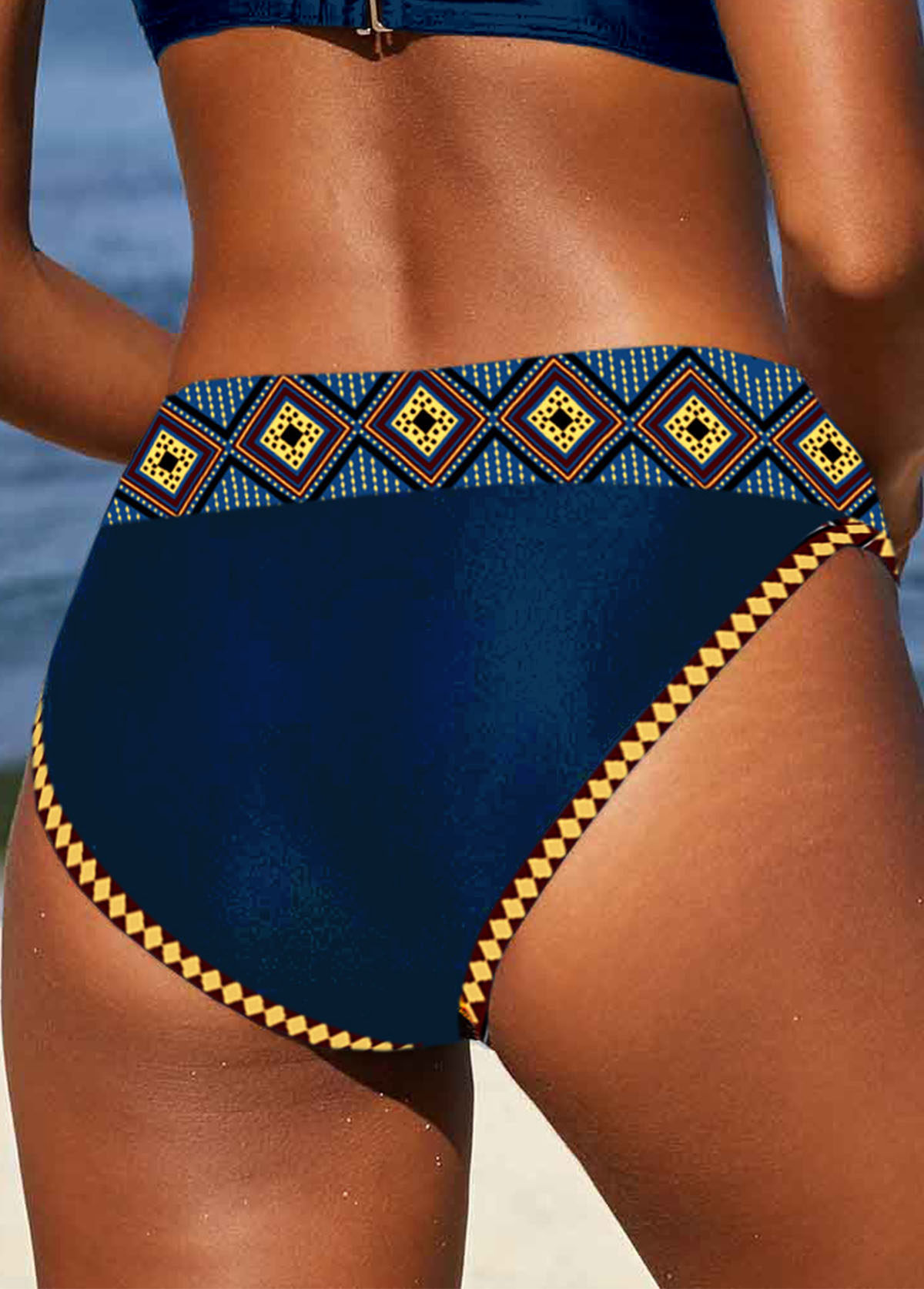 Peacock Blue swimwear,Tribal swimwear,Geometric swimwear,Striped swimwear,ROTITA Patchwork Blue Tribal Print Bikini Top