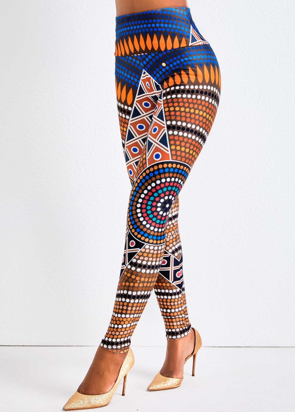 Multi Color bottoms,Tribal bottoms,Dot bottoms,Geometric bottoms,Tribal Print Multi Color High Waisted Leggings