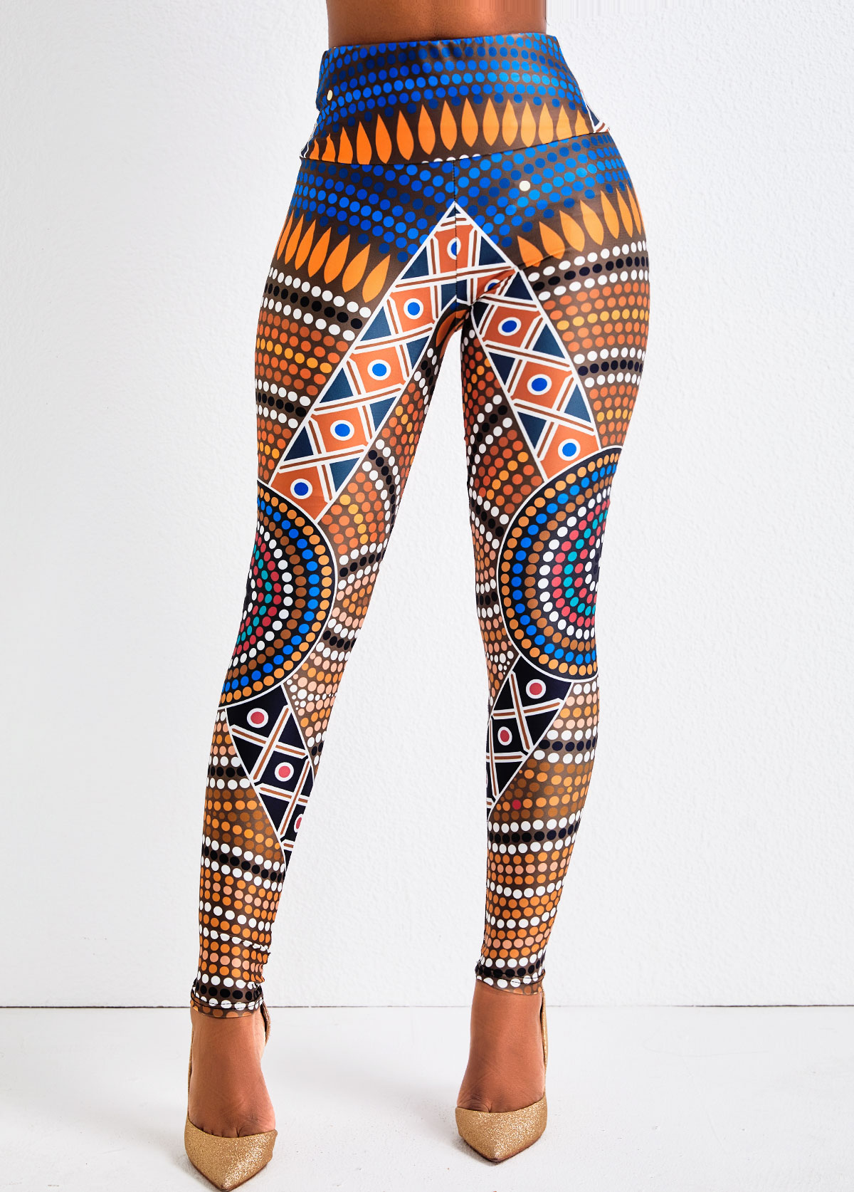 Multi Color bottoms,Tribal bottoms,Dot bottoms,Geometric bottoms,Tribal Print Multi Color High Waisted Leggings
