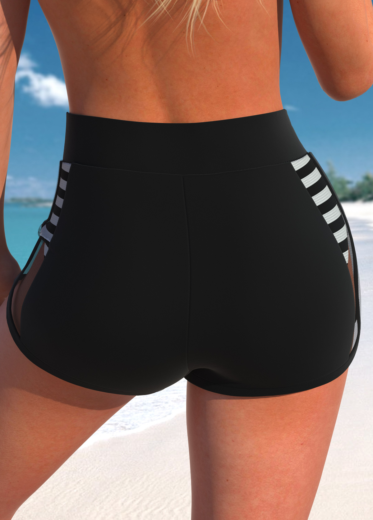 Black swimwear,Striped swimwear,ROTITA Mesh Black Striped Cutout Bikini Top