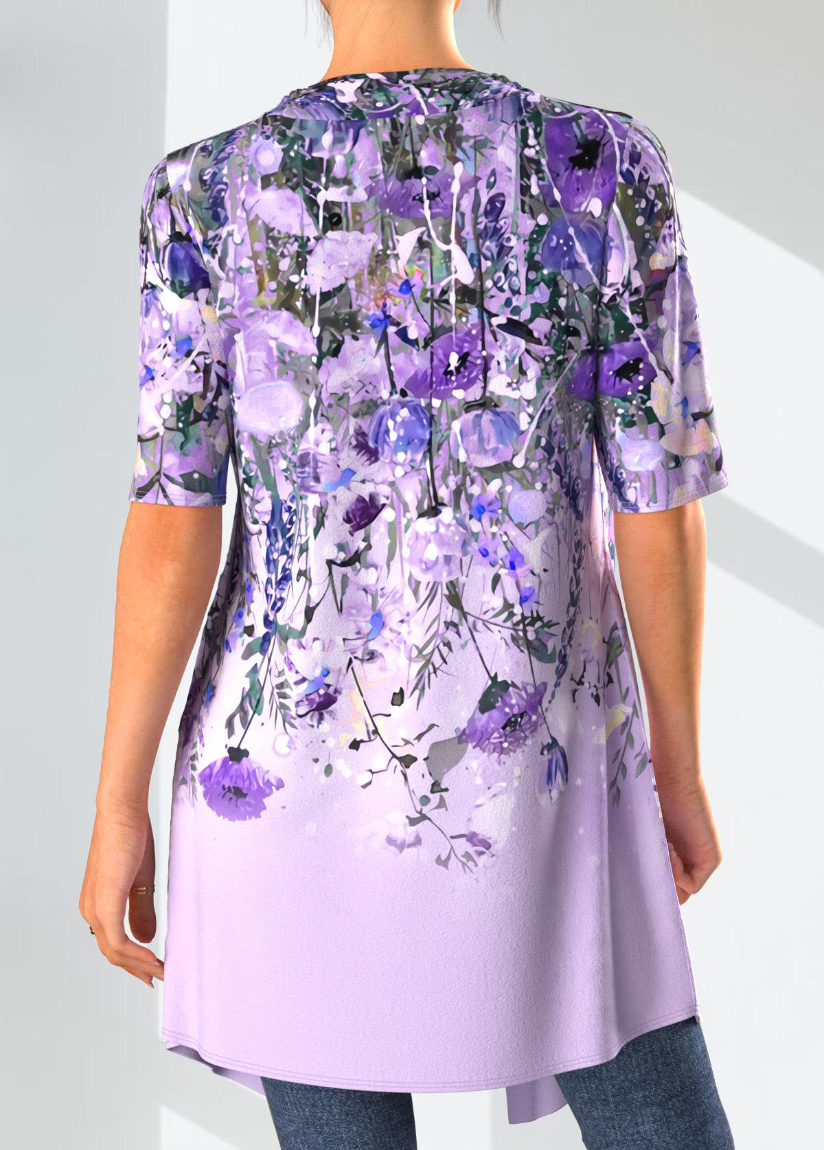 Light Purple tops,Floral tops,Plants tops,ROTITA Floral Print Light Purple Tank Top and Lightweight Cardigan