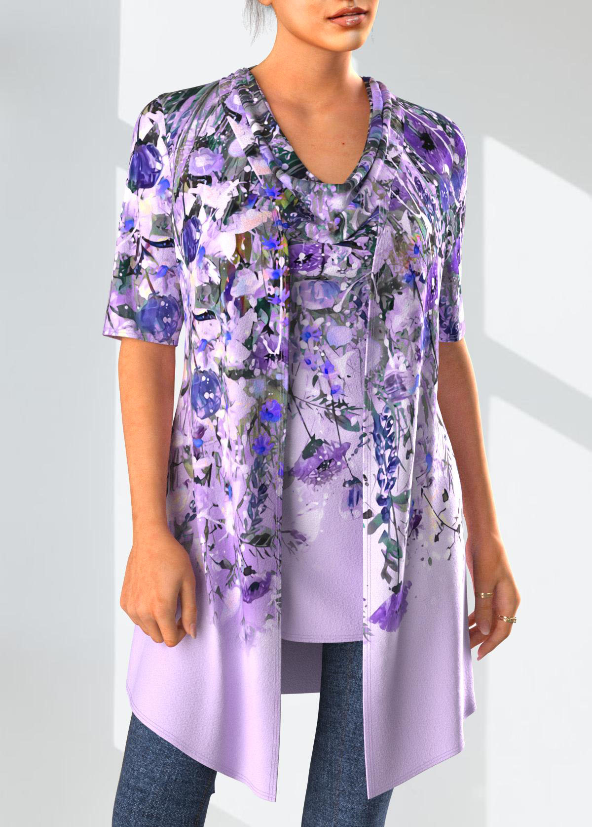 Light Purple tops,Floral tops,Plants tops,ROTITA Floral Print Light Purple Tank Top and Lightweight Cardigan